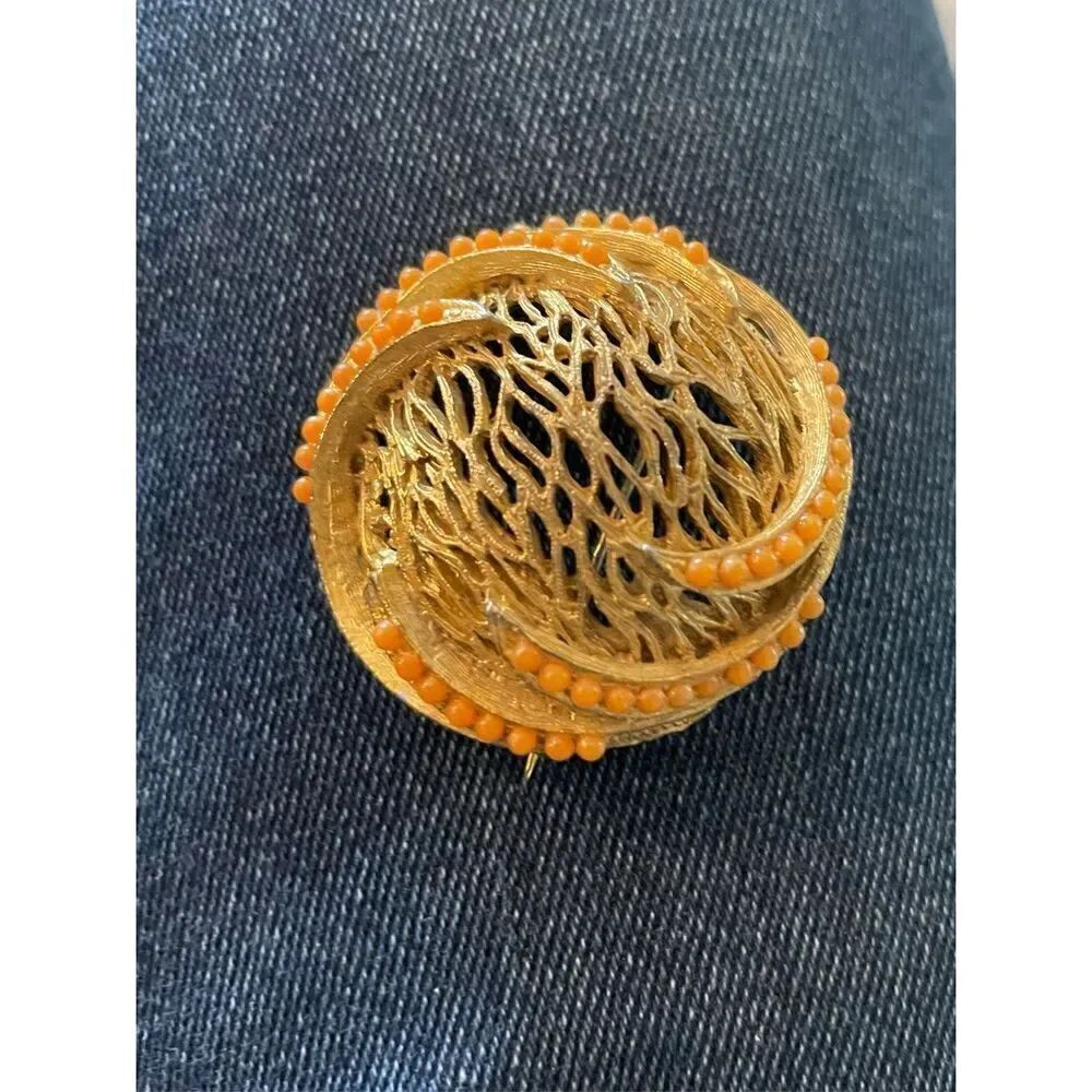 Vintage BSK Abstract Web Broach estate gold unique scarf pin 80's